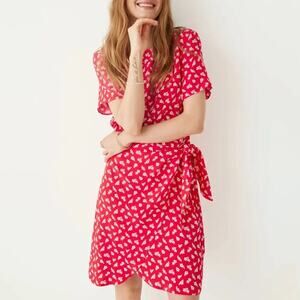 & Other Stories Red Albert Mini Floral Dress Elastic Waist Short Sleeve Sz 6